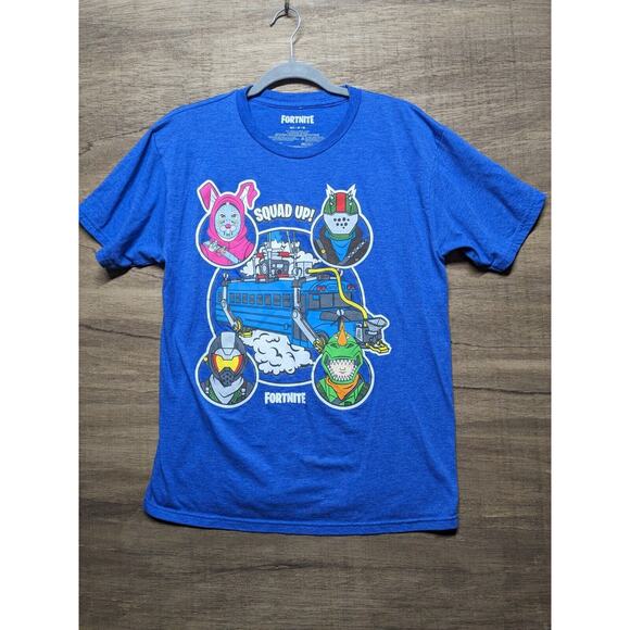 Fortnite Squad Up Men's Size M Short Sleeve T Shirt Blue Cotton/ Polyester Gamer - Picture 1 of 5
